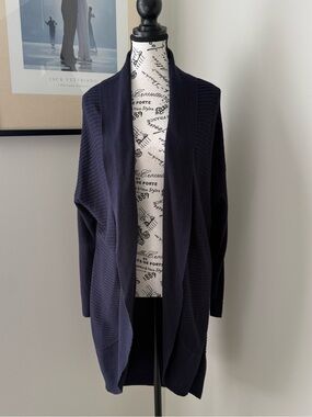 RW&CO- CAMBER & GRACE Open-Front Navy Ribbed Long Cardigan Sweater